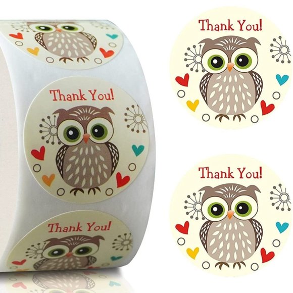 50 THANK YOU Sticker Owl Design 1.5" - Picture 3 of 7